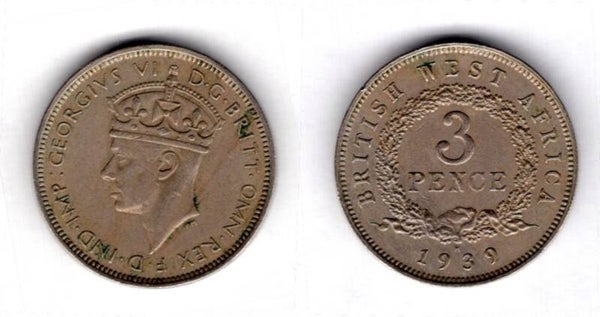British West Africa. Threepence 1939H.  dy21657