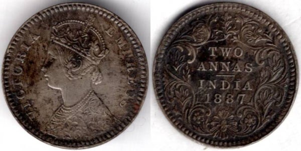 India. Two Annas 1887.  dy21690