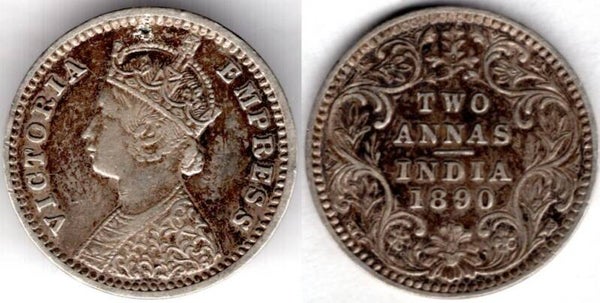 India. Two Annas 1890.  dy21692