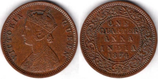 India. 1/4 Anna 1874.  dy21696