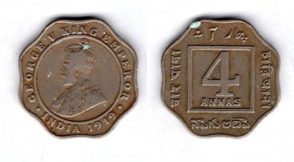 India. Four Annas 1919.  dy21699