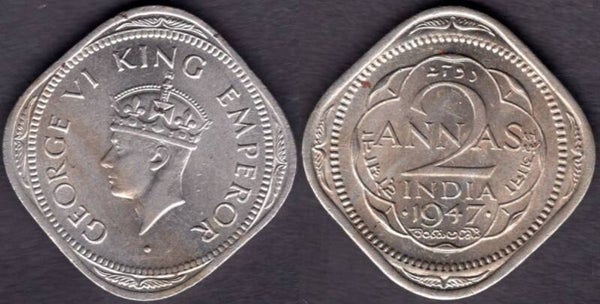 India. Two Annas 1947.  dy21712