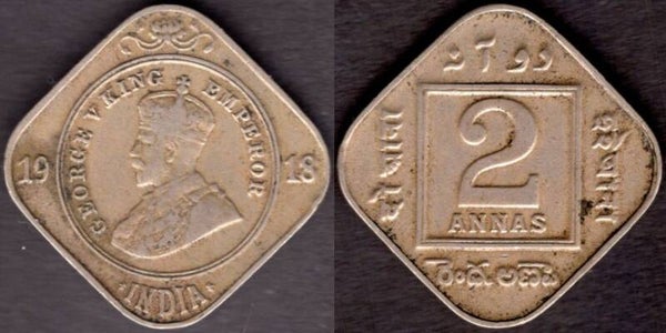India. Two Annas 1918.  dy21713