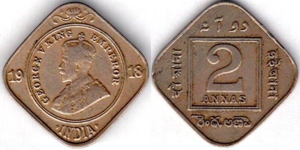 India. Two Annas 1918.  dy21714