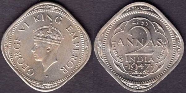 India. Two Annas 1947.  dy21719