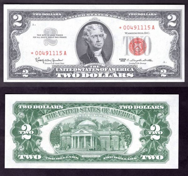 USA. Legal Tender $2 series 1963 Replacement *00491115A AU+.  dy21789