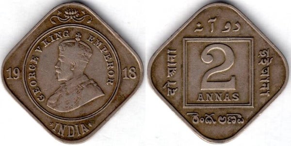 India. Two Annas 1918.  dy21853