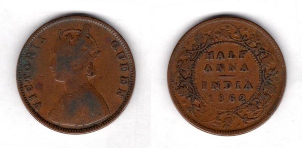 India. Half Anna 1862.  dy21859