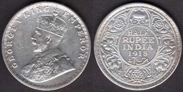 India. Half Rupee 1918.  dy21864