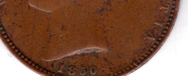 Victoria. Farthing 1850. Doubling or overstrike on 5.   dy21881