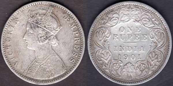 India. One Rupee 1901.  Cleaned. dy219856
