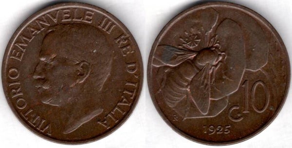Italy. Ten Centesimi 1925.   dy22027