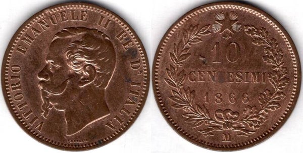 Italy. ten Centesimi 1866M. Gilded.   dy22032