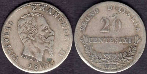 Italy. 20 Centesimi 1866M.   dy22042