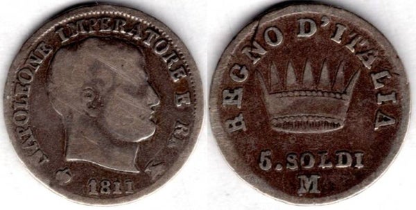 Italy. Five Soldi 1811M.   dy22045