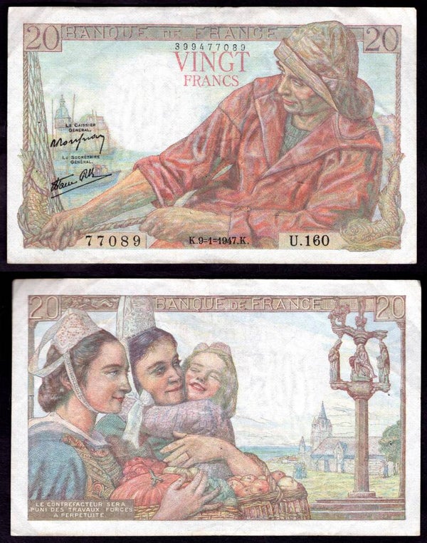 France. 20 Francs 9-1-1947   Crisp GF.     dy22065