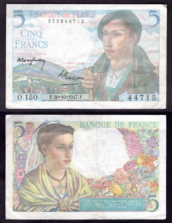 France. 5 Francs 30-10-1947 Last Date Crisp F-VF.     DY22071