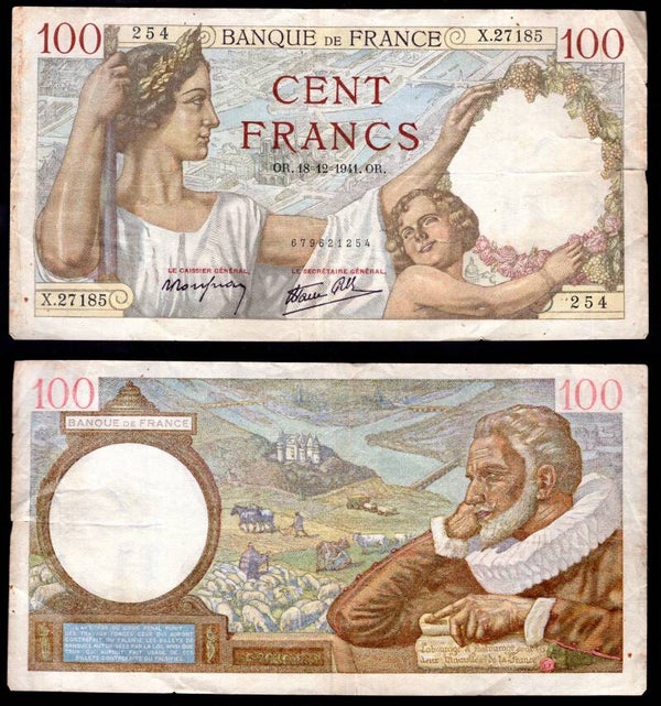 France. 100 Francs 18-12-1941 Crisp Fine.