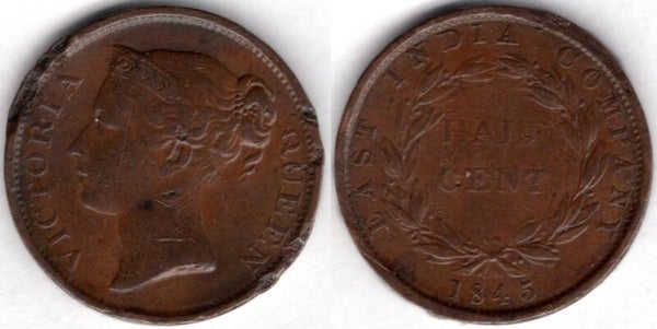 East India Company. One Cent 1845.  dy22077