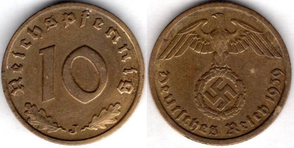 Germany. 10 Pfennig 1939J.   dy22113