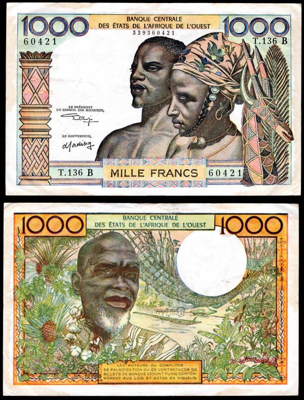 Benin. 1,000 Francs (1970s) Crisp VF.  dy22137
