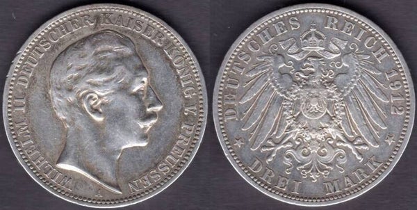 Prussia. Three Mark 1912A.     dy22144