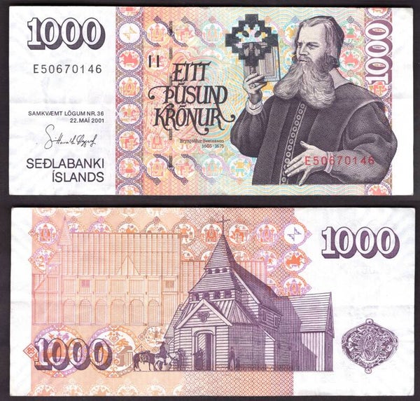 Iceland. 1,000 Kronur Law 2001 E50670146 Crisp F-VF.   dy22162