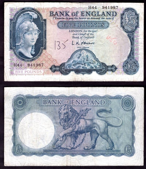 O'Brien. £5 (1961) H44 941987 Fine.   dy22199
