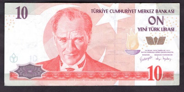 Turkey. 10  Lira 2,000s Crisp F-VF.  dy22223