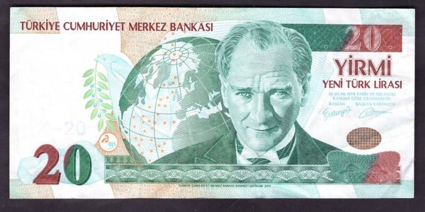 Turkey. 20 Lira 2,000s Crisp NVF.  dy22224