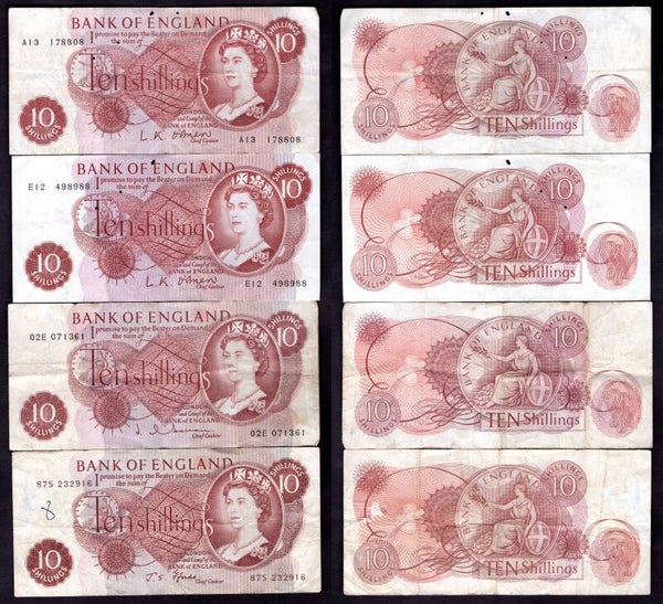 Great Britain. Ten Shillings x 9 (1960s).    dy22230