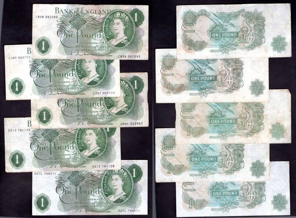 Bank of England 11 x £1 including 7 "G" reverses. DY22240