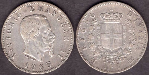 Italy. One Lira 1863M.   dy22241