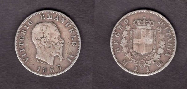 Italy. One Lira 1863M.   dy22242