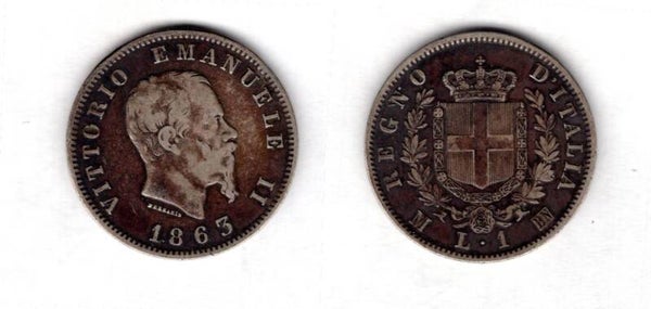 Italy. One Lira 1863M.   dy22246
