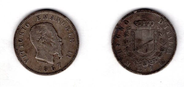 Italy. One Lira 1867M.   dy22249