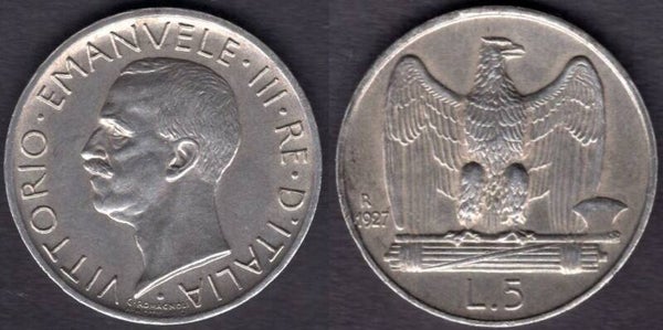 Italy. Five Lire 1927.    dy22251