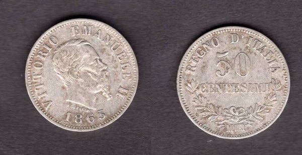 Italy. 50 Centesimi 1863M.   dy22254