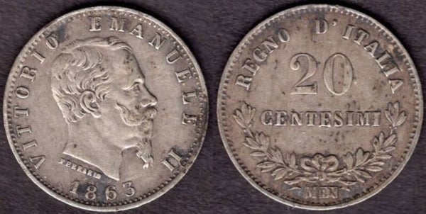 Italy. 20 Centesimi 1863M.   dy22255