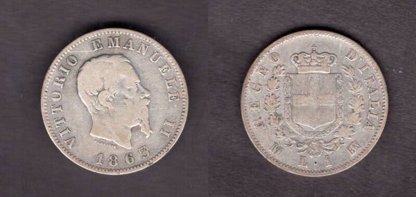 Italy. One Lira 1863M.   dy22257