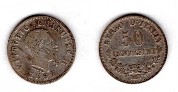 Italy. 50 Centesimi 1867N.   dy22258