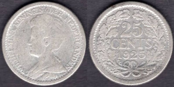 Netherlands. 25 Cents 1925.   dy22313