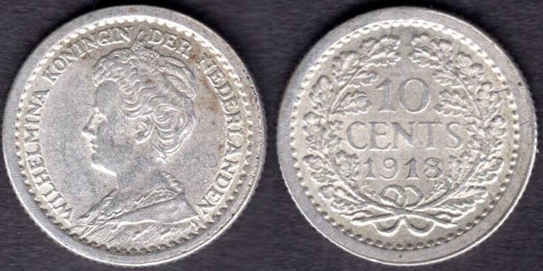 Netherlands. 10 Cents 1918.   dy22319
