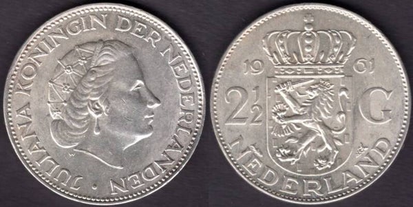 Netherlands. 2.5 Guilders 1961.   dy22325
