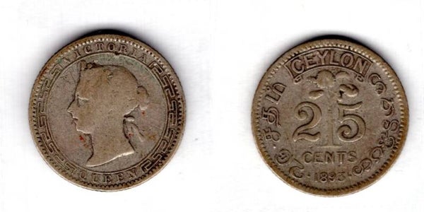 Ceylon. 25 Cents 1893  dy22338