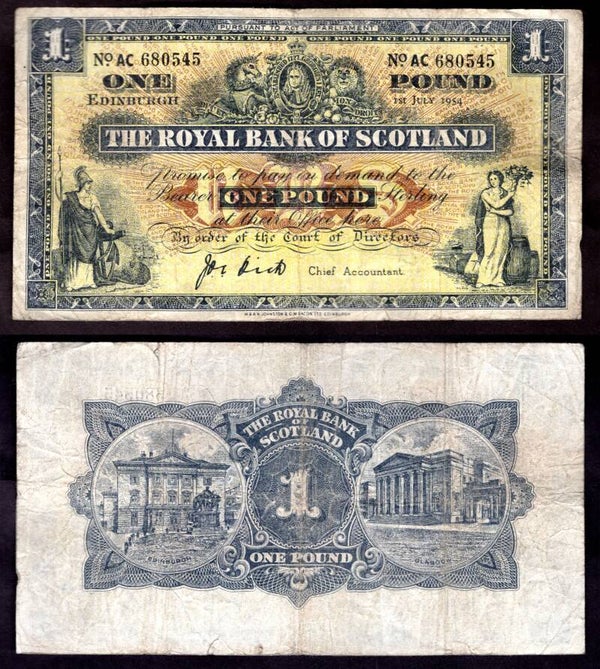 Royal Bank. £1 July 1954 Good.  dy22375