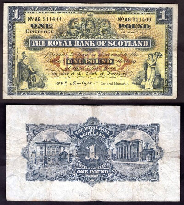 Royal Bank. £1 Aug 1955 VG.  dy22382