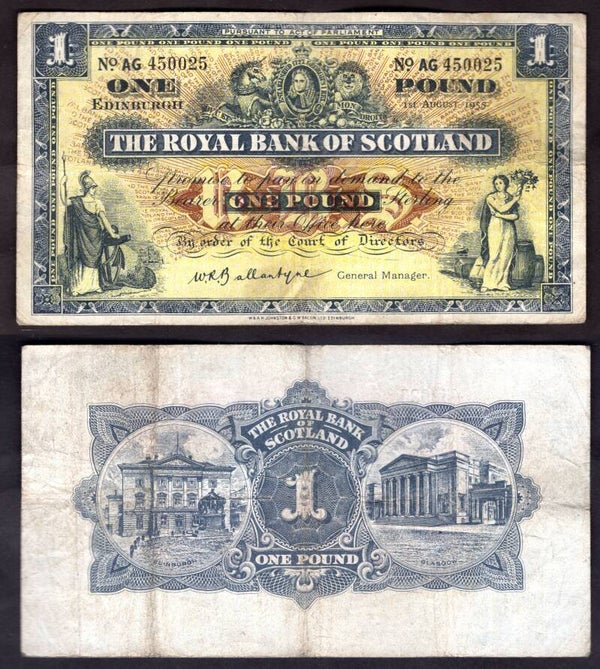 Royal Bank. £1 Aug 1955 GF.  dy22383