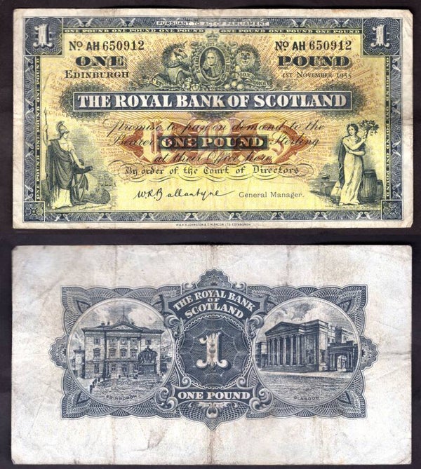 Royal Bank. £1  Nov 1955 F-VF.  dy22387