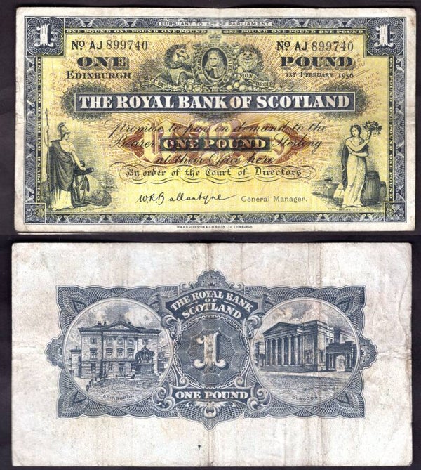 Royal Bank. £1  Feb 1956 F-VF.  dy22388